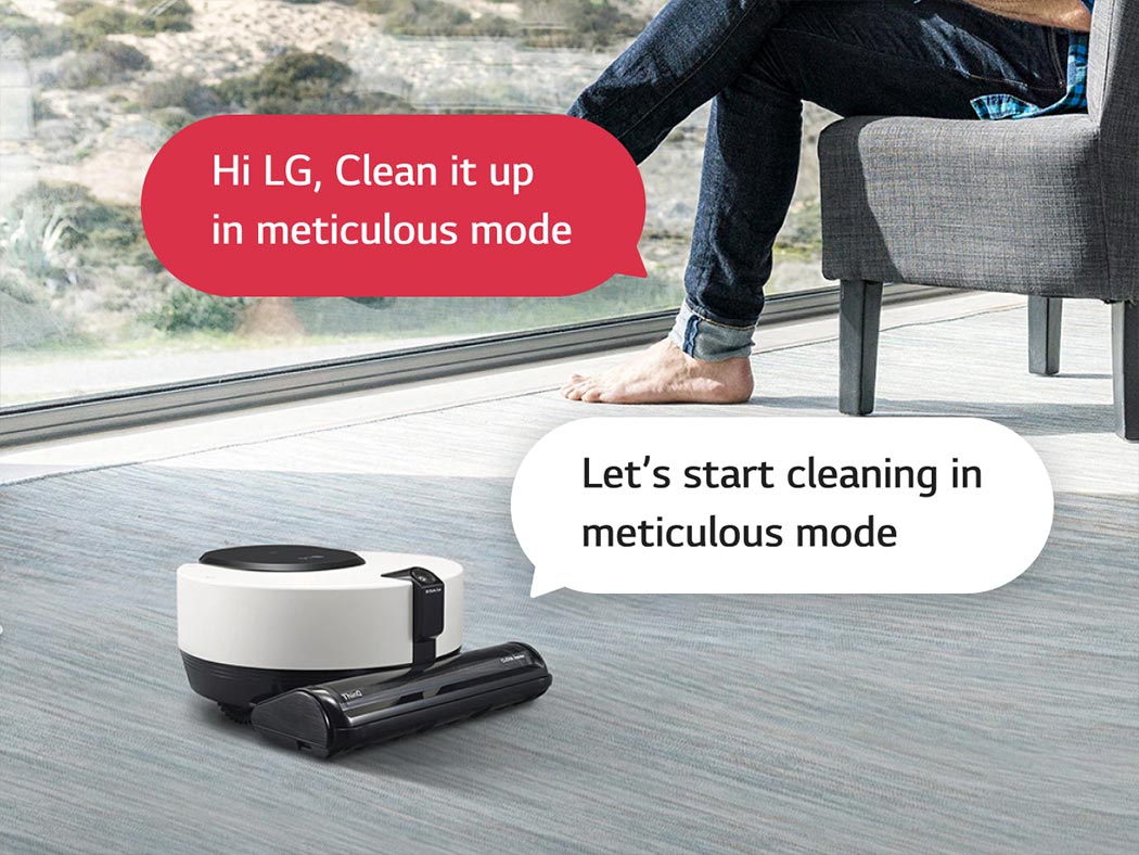 LG Code Zero Object Collection R9 cleaning floor by voice command
