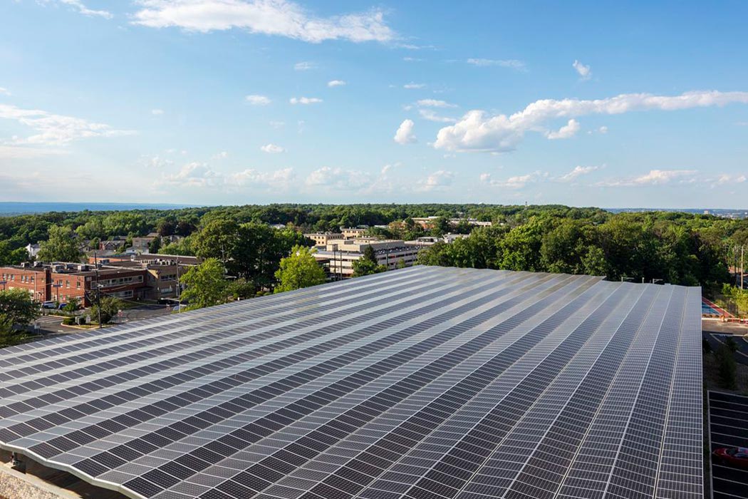 image of LG north american headquarters with solar panels installed on the roof