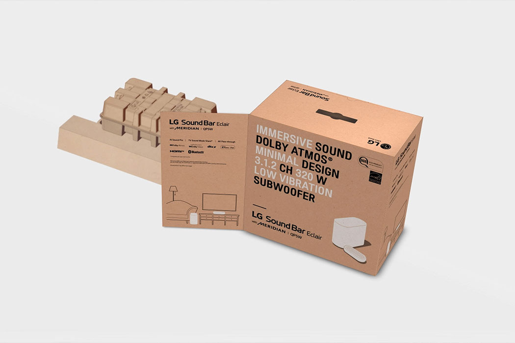 image of LG soundbar package made from recycled pulp