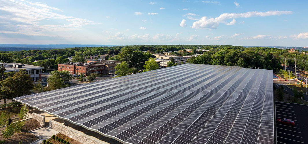 image of LG north american headquarters with solar panels installed on the roof