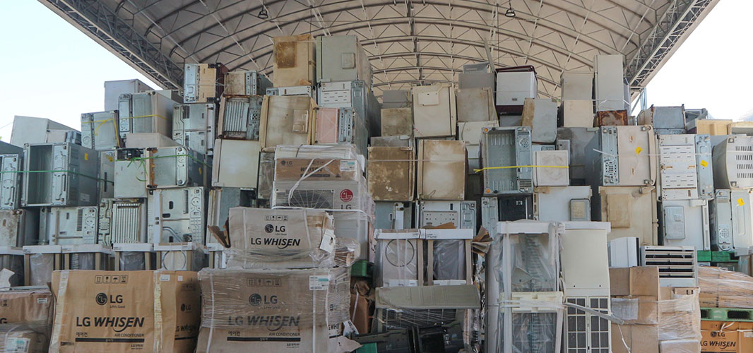 image of waste appliances piled up for recycling